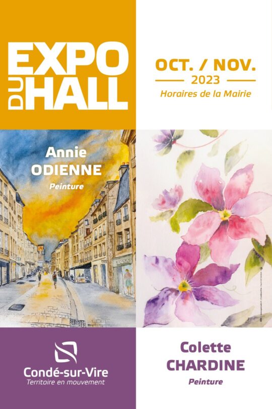 affiche exposition d'aquarelles octobre novembre 2023 dans le hall de la Mairie de Condé-sur-Vire